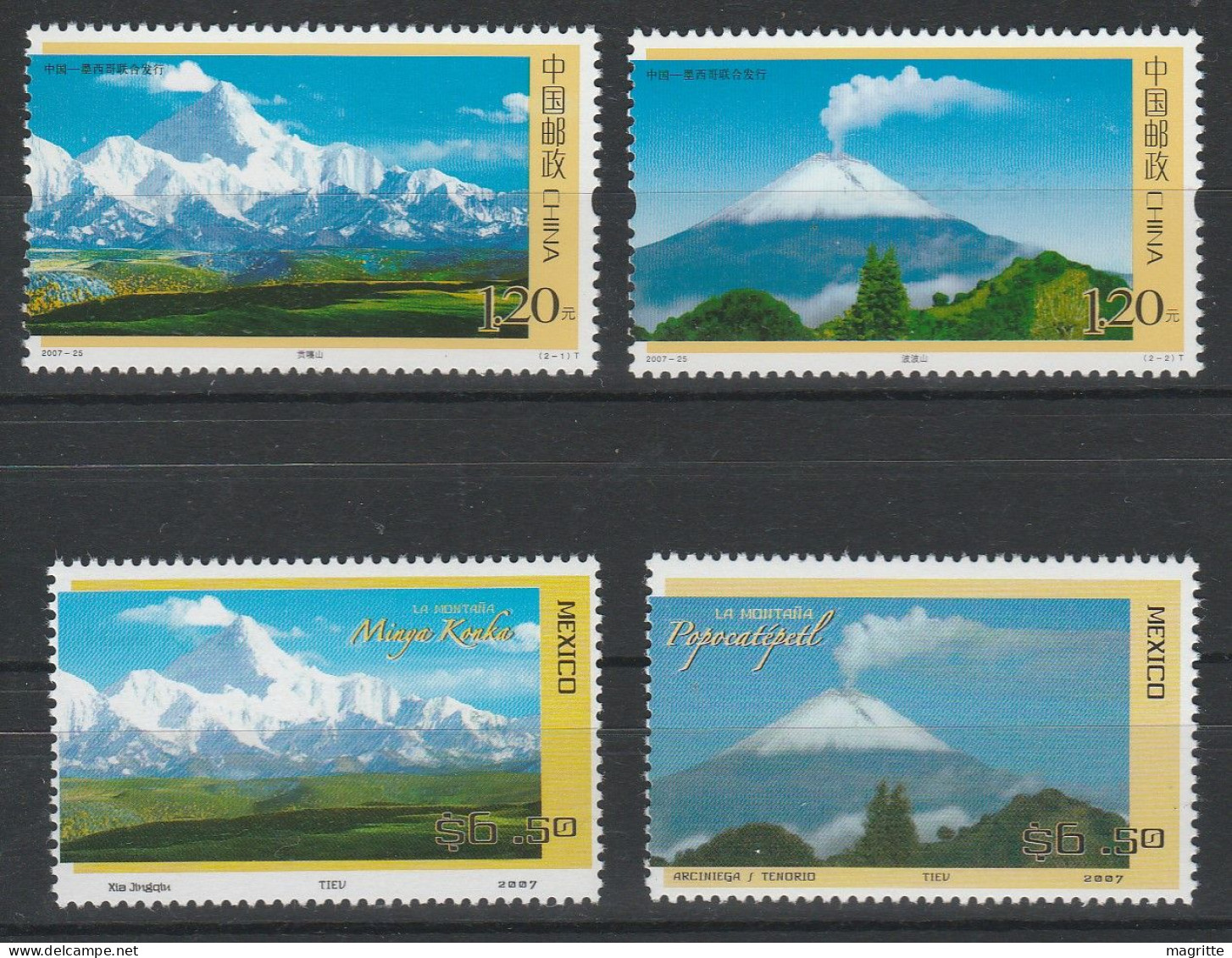 Chine Mexique 2007 Emission Commune Montagne Volcan Volcans China Mexico Joint Issue Mountain Volcano Volcanos Mint Set - Joint Issues