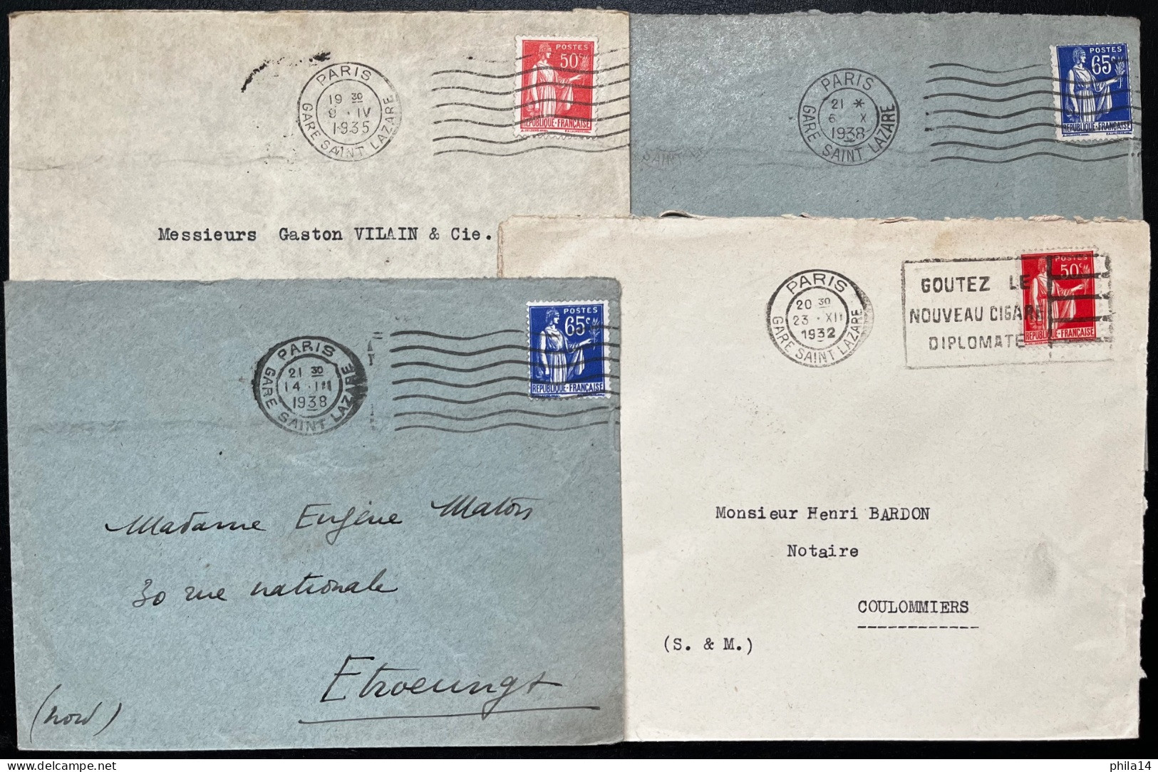 LOT DE 4 ENVELOPPES PARIS GARE ST LAZARE / LOT N°512 - 1921-1960: Moderne