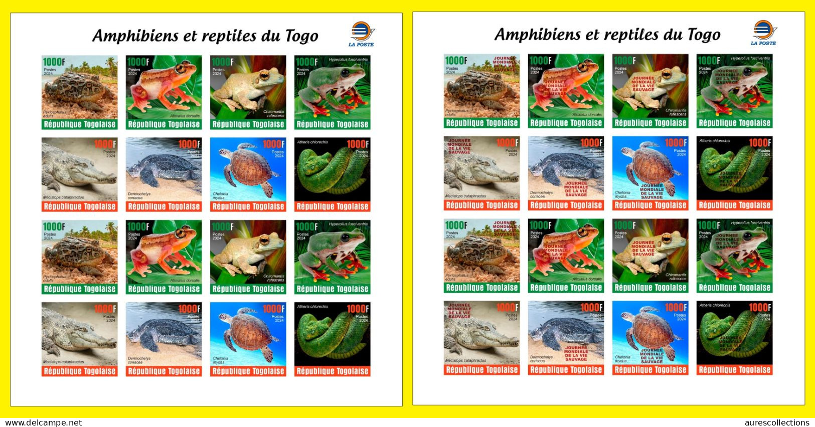 TOGO 2024 MS 16V IMPERF - REG & OVERPRINT - AMPHIBIANS & REPTILES - FROG FROGS TURTLE TURTLES SNAKES CROCODILE - MNH - Schildpadden