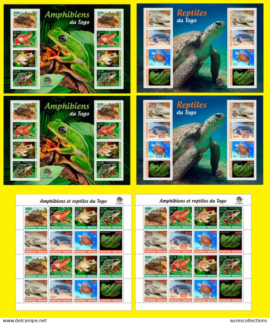 TOGO 2024 PACK OF 6 MS - REG & OVERPRINT - AMPHIBIANS & REPTILES - FROG FROGS TURTLE TURTLES SNAKES CROCODILE - MNH - Schildpadden