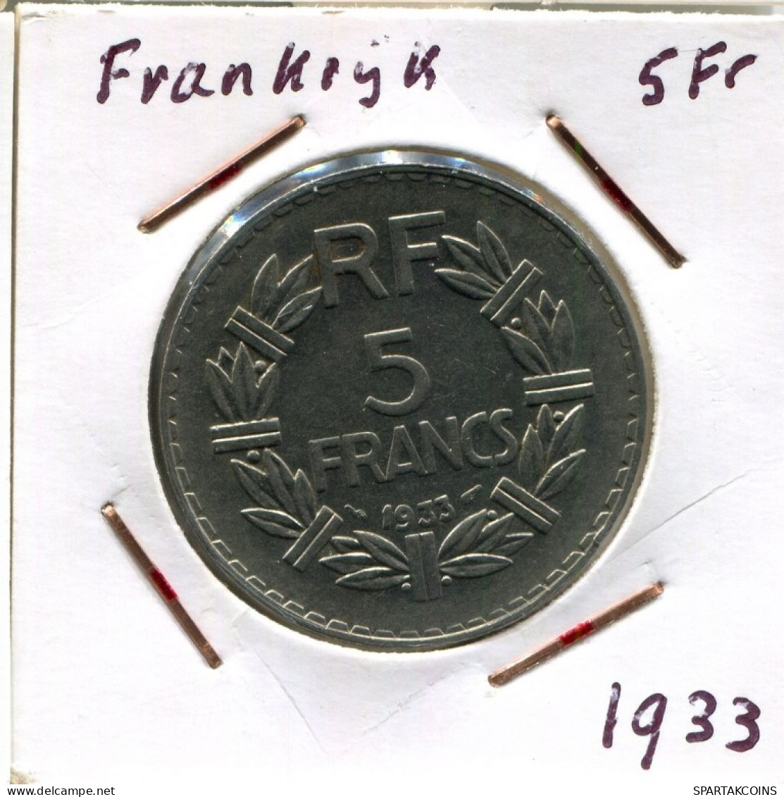 5 FRANCS 1933 FRANCIA FRANCE Moneda #AM619.E.A - 5 Francs