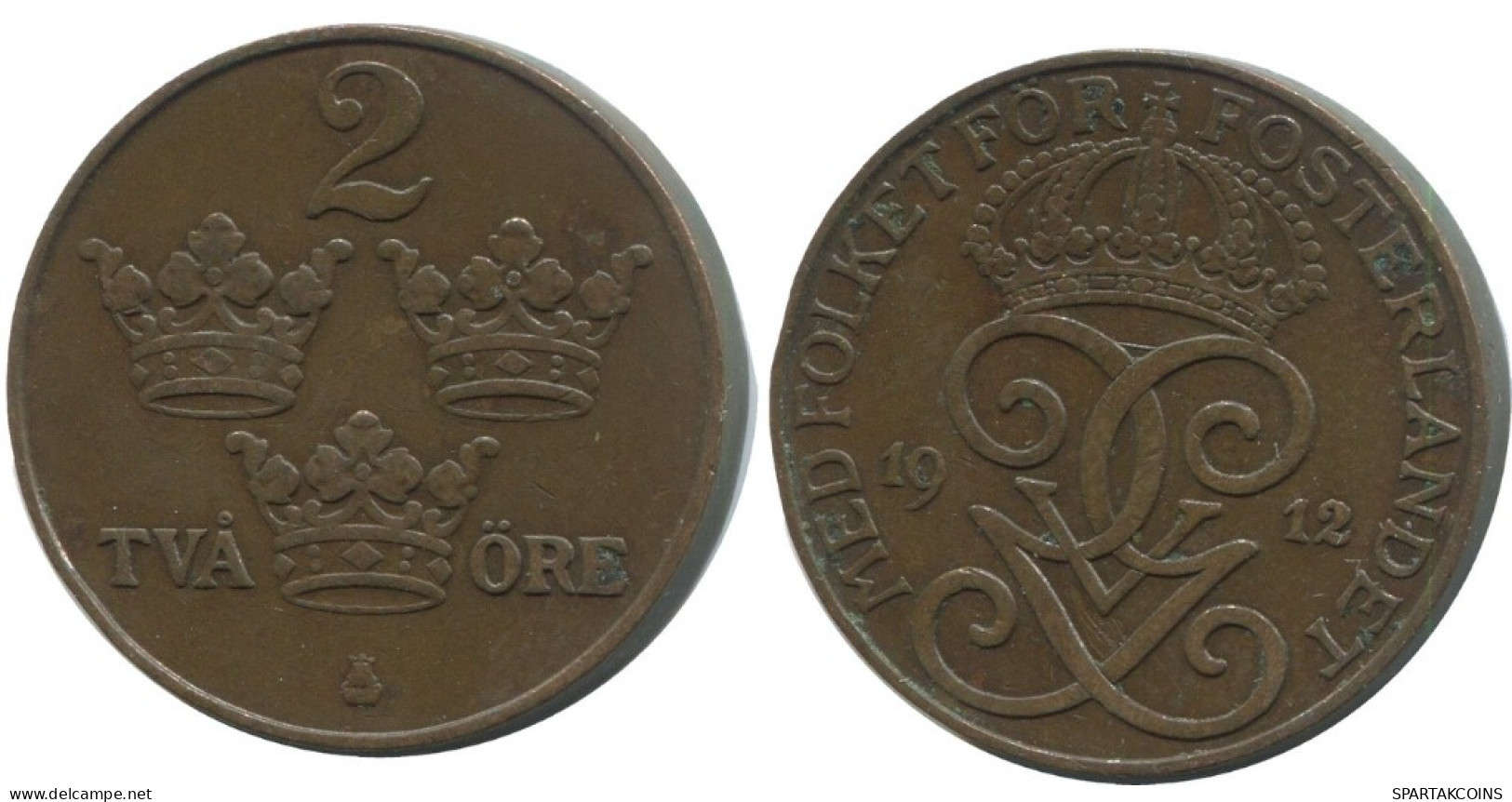 2 ORE 1912 SCHWEDEN SWEDEN Münze #AC790.2.D.A - Svezia