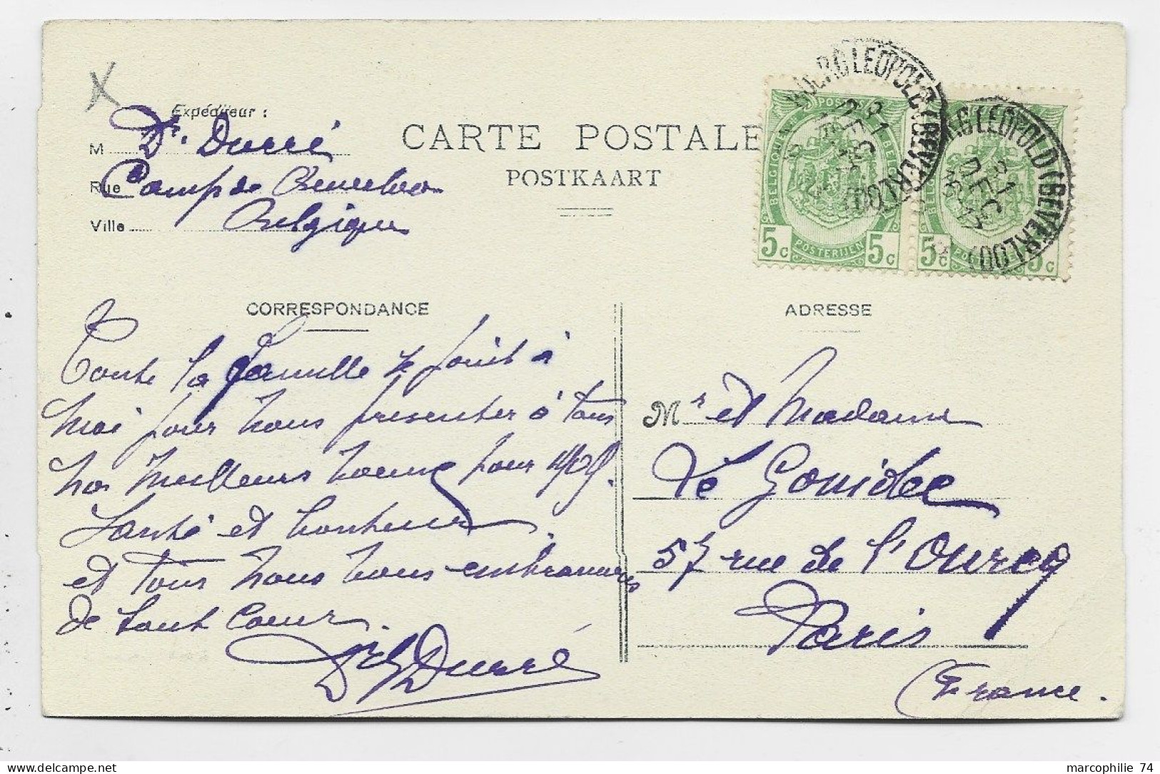 BELGIQUE CARTE CAMP DE BEVERLOO UN CAROTIER POUR NE PAS FAIRE DE MANOEUVRES + ALLETAGE CROIX ROUGE - Belgisch Leger