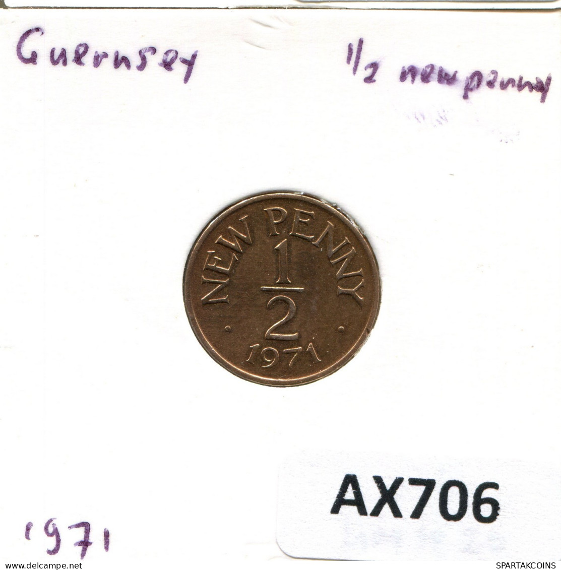 1/2 NEW PENNY 1971 GUERNSEY Coin #AX706.U.A - Guernesey