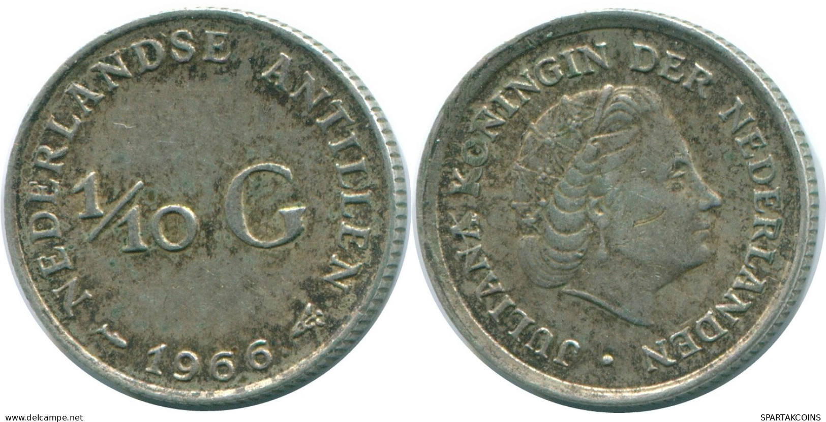 1/10 GULDEN 1966 ANTILLAS NEERLANDESAS PLATA Colonial Moneda #NL12870.3.E.A - Niederländische Antillen