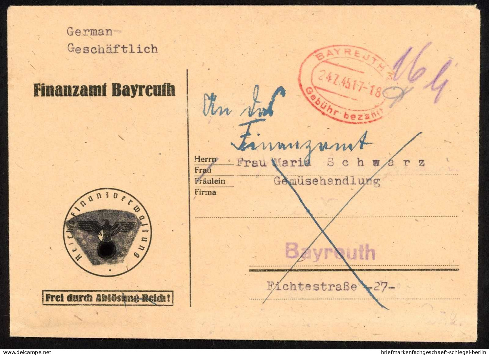 Amerik.+Brit. Zone (Bizone), 1945, FdA, Brief - Cartas & Documentos