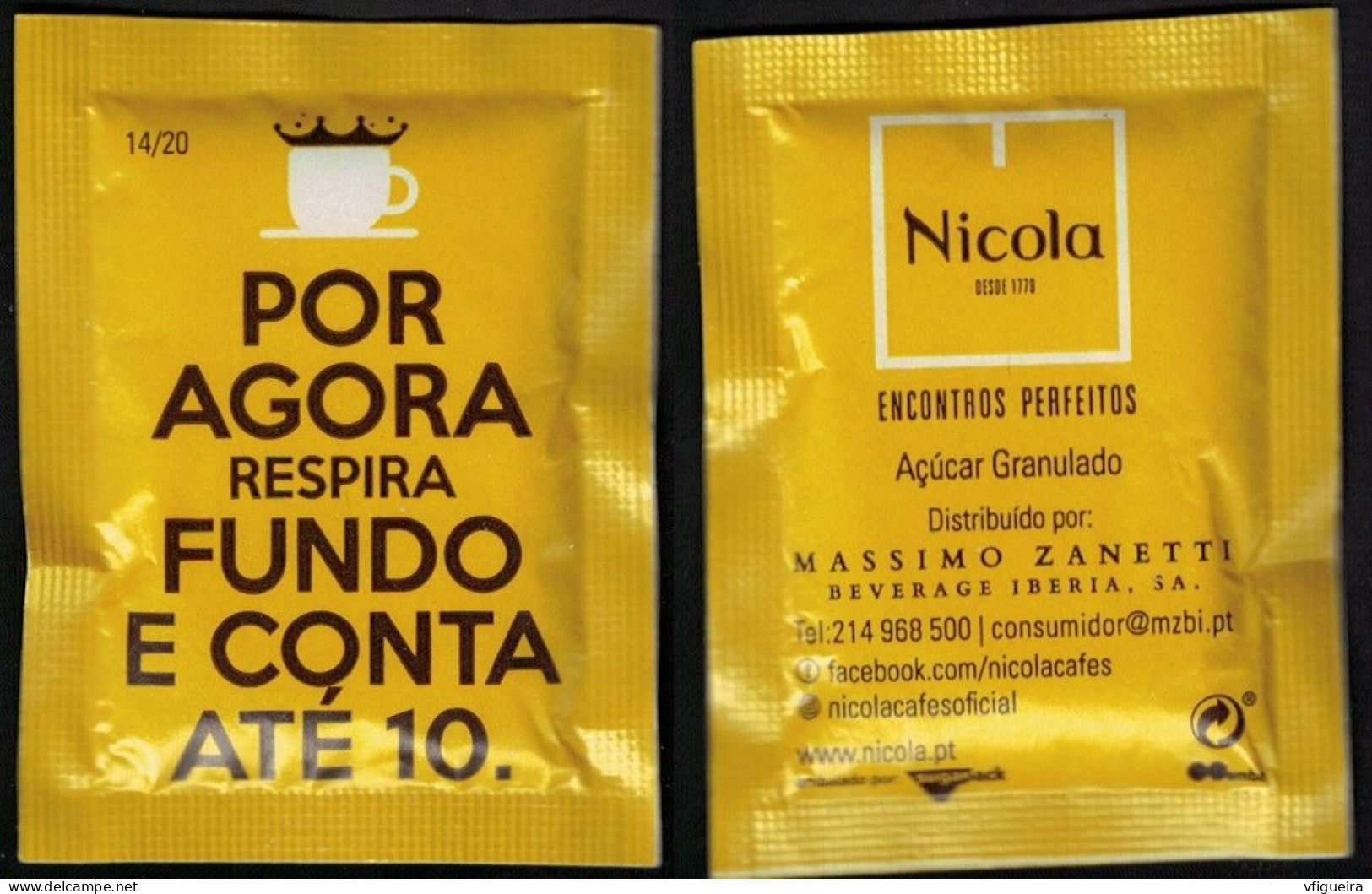 Portugal Sachet Sucre Sugar Bag Cafés Nicola Por Agora Respira Fundo E Conta Até 10 - Suiker