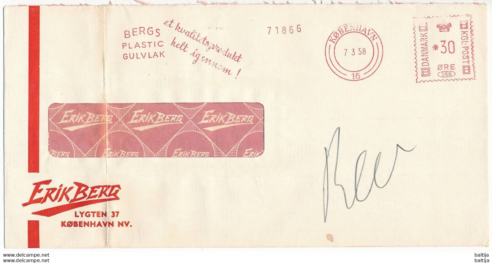 EMA Meter Slogan Cover Hasler / Erik Berg, Plastic Varnish - 7 March 1958 København 16 - Lettres & Documents