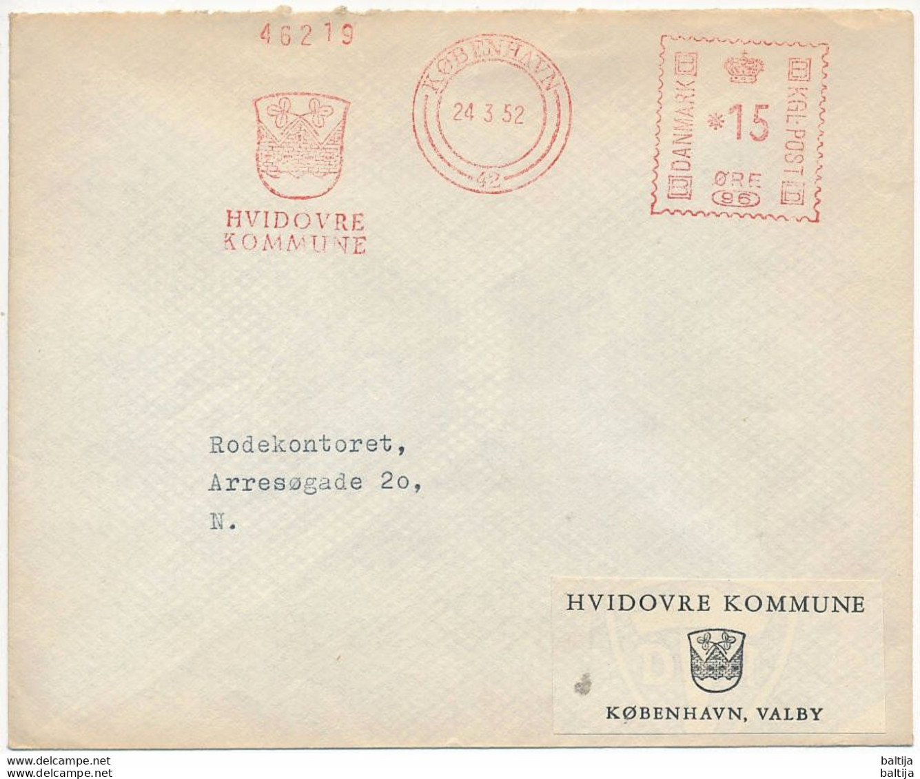 EMA Meter Slogan Cover Hasler / Hvidovre Kommune, Heraldry - 24 March 1952 København 42 - Lettres & Documents