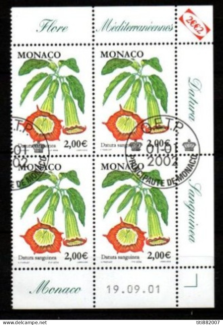 MONACO   -  2002 .  Y&T N° 2322 Oblitérés En Bloc De 4.   Fleurs  /  Daturas - Used Stamps