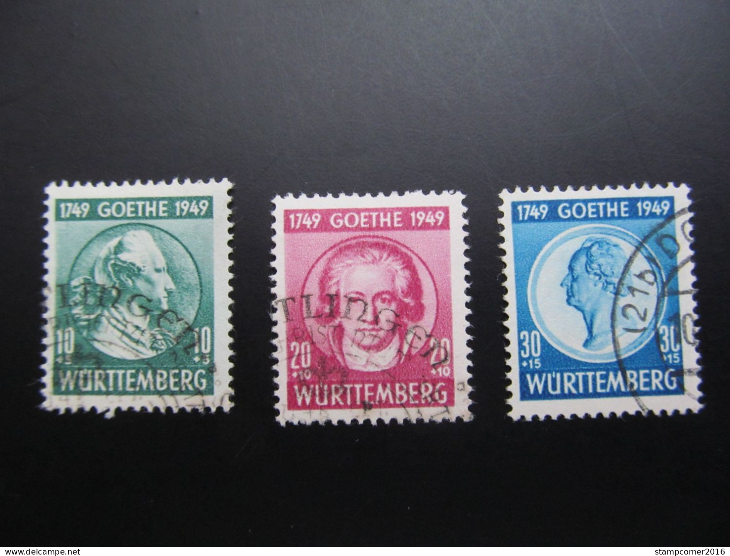 FZ-WUR Nr. 44-46, 1949, Goethe, Gestempelt - Württemberg