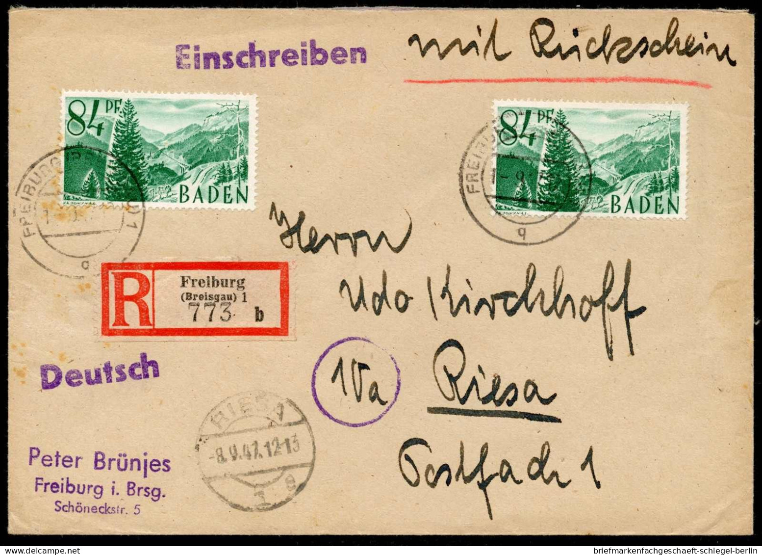 Französische Zone Baden, 1947, 12 (2), Brief - Andere & Zonder Classificatie