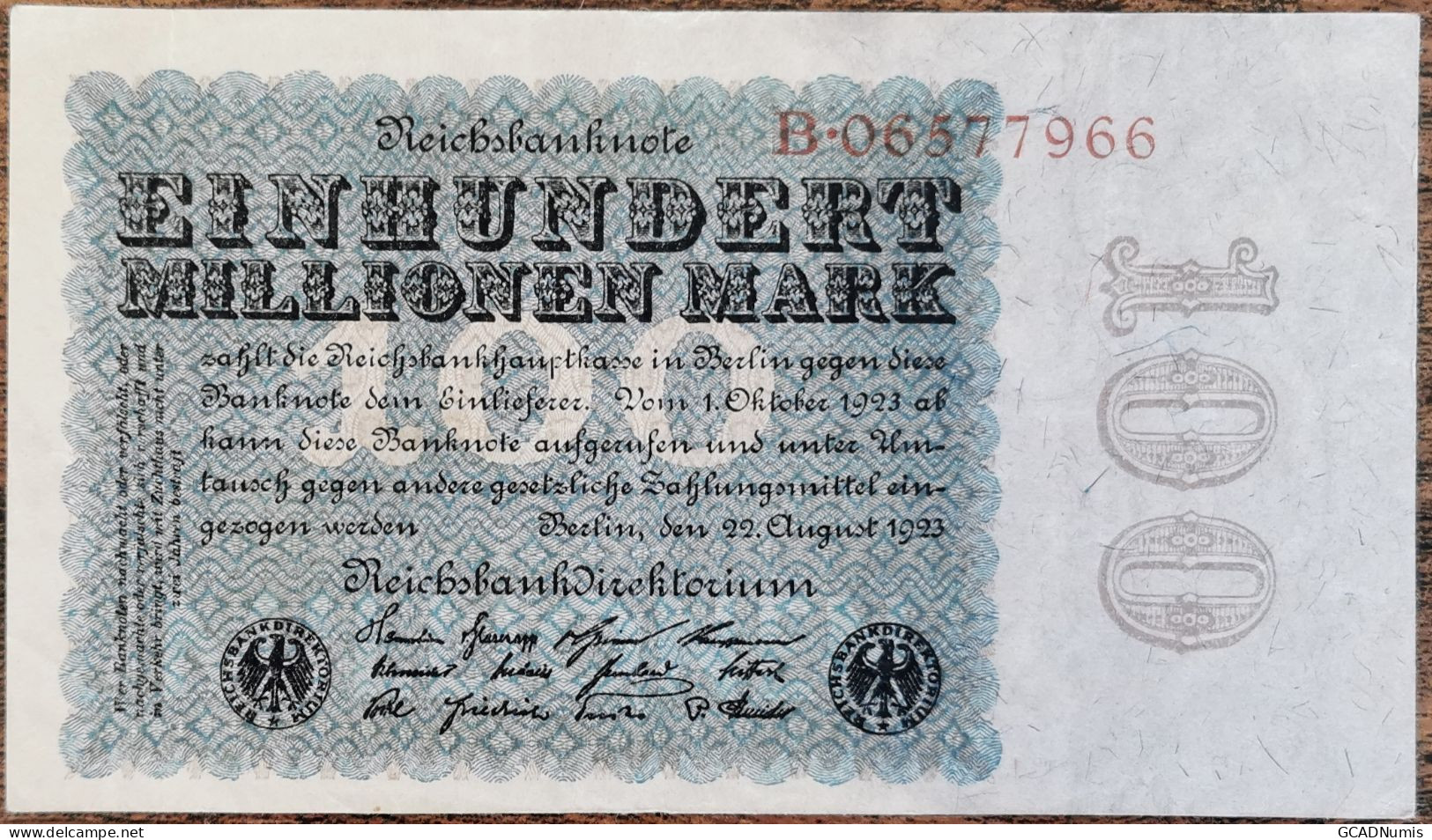 Billet Allemagne 100 Millions Mark 22 / 8 / 1923 / Reichsbanknote / 100.000.000 - 100 Mio. Mark