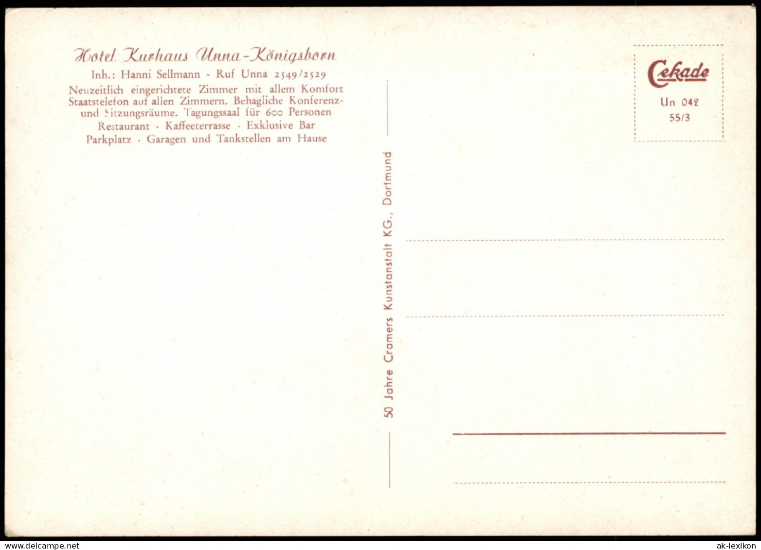 Ansichtskarte Unna Hotel Kurhaus Unna-Königsborn 1955 - Unna