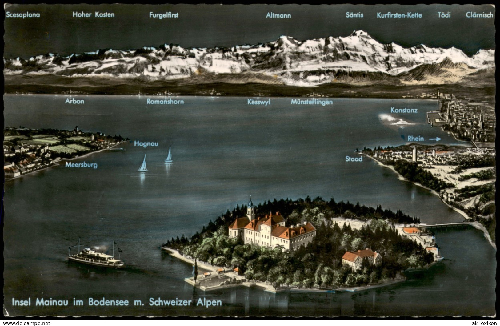 Ansichtskarte Insel Mainau-Konstanz Panorama Mit Bodensee Und Umgebung 1962 - Konstanz