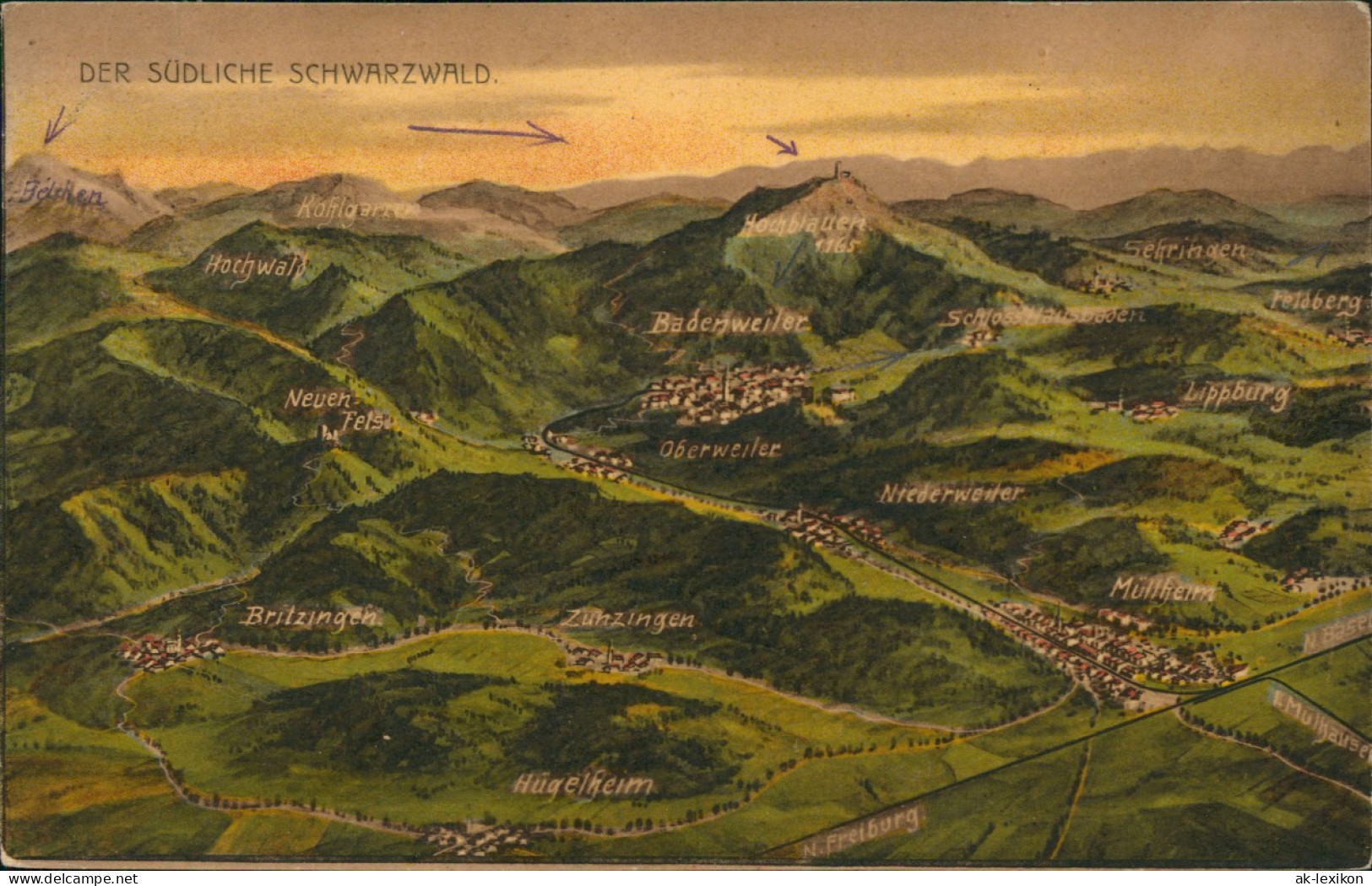 Ansichtskarte Badenweiler Landkarten Relief AK Südlicher Schwarzwald 1927 - Badenweiler