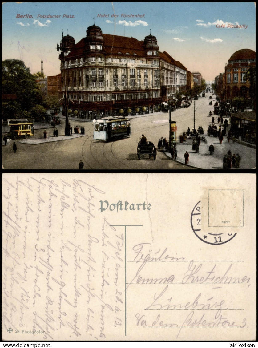 Ansichtskarte Tiergarten-Berlin Hotel Der Fürstenhof. Cafe Piccadilly 1913 - Tiergarten