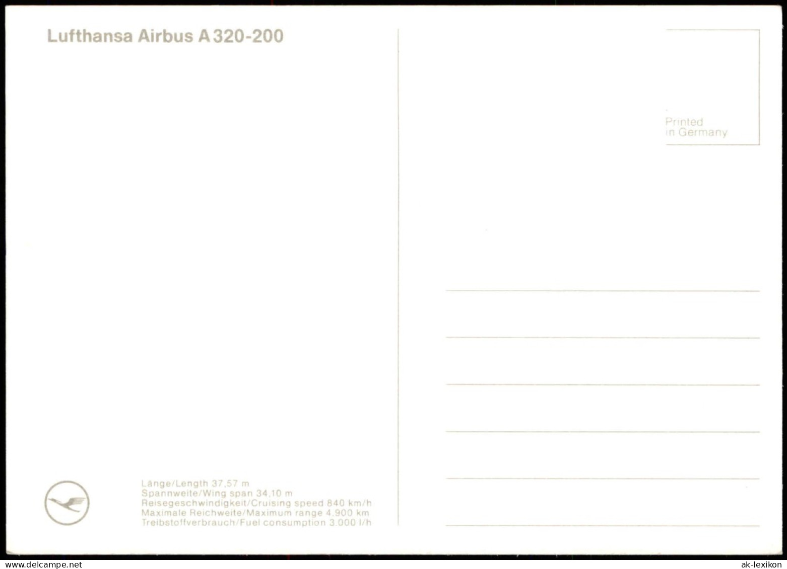 Ansichtskarte  Flugzeug Airplane Avion Lufthansa Airbus A320-200 1990 - 1946-....: Moderne