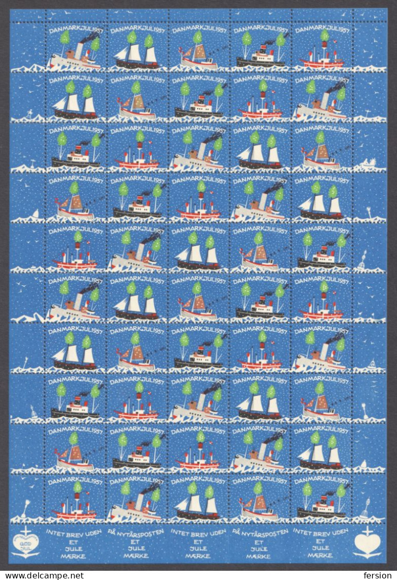 Sailing Steamer Steam SHIP Light Star Christmas JUL JULEN Charity Label Cinderella Vignette 1957 Sheet Denmark Danmark - Ships