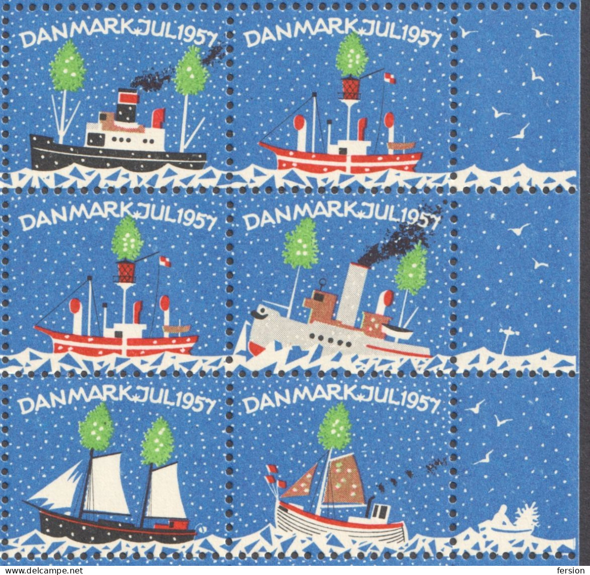 Sailing Steamer Steam SHIP Light Star Christmas JUL JULEN Charity Label Cinderella Vignette 1957 Sheet Denmark Danmark - Ships