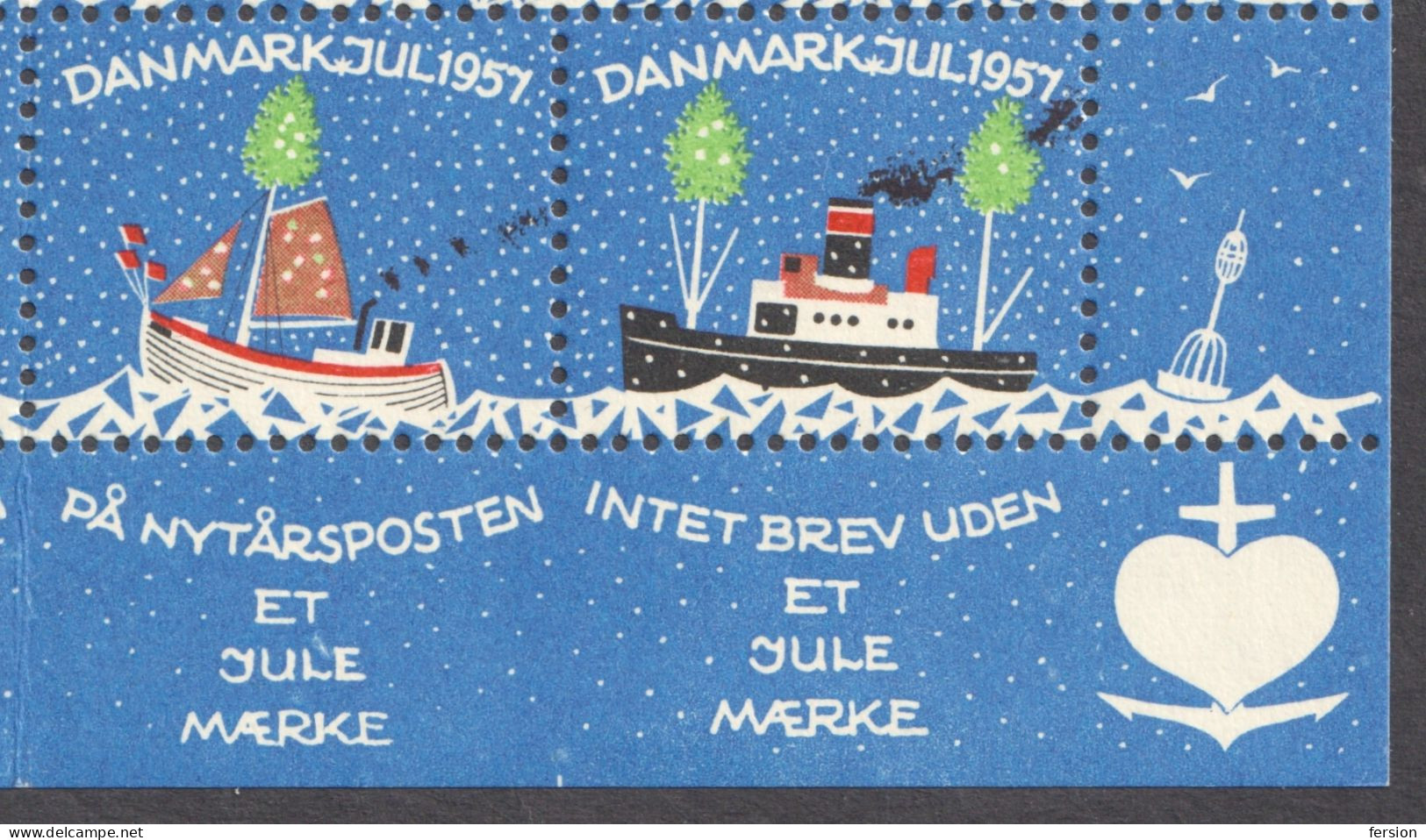 sailing steamer steam SHIP light star Christmas JUL JULEN charity label cinderella vignette 1957 sheet Denmark Danmark