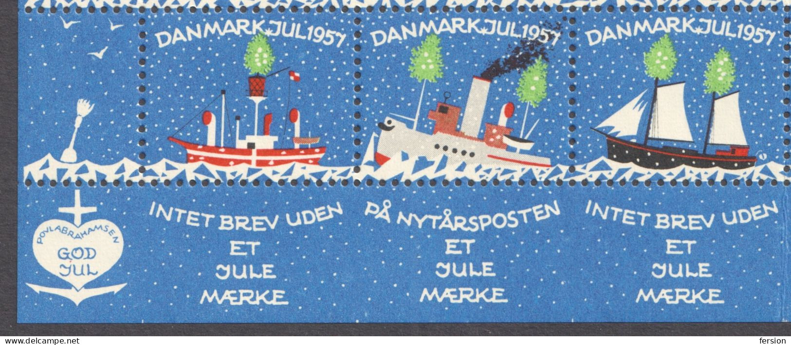 sailing steamer steam SHIP light star Christmas JUL JULEN charity label cinderella vignette 1957 sheet Denmark Danmark