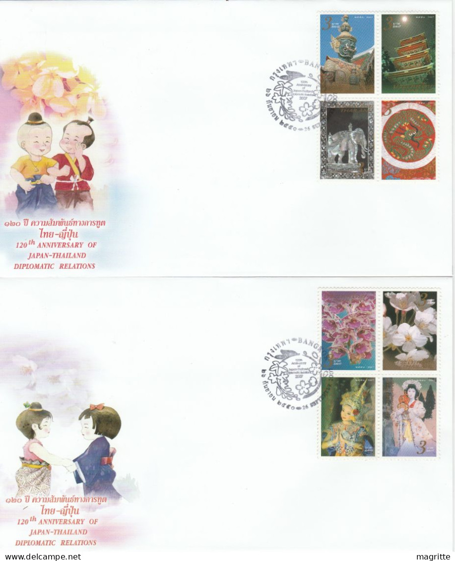 Thailande 2007 FDC 's Emission Commune Japon Relations Diplomatiques Thailand Joint Issue Japan Diplomatic Relations - Joint Issues