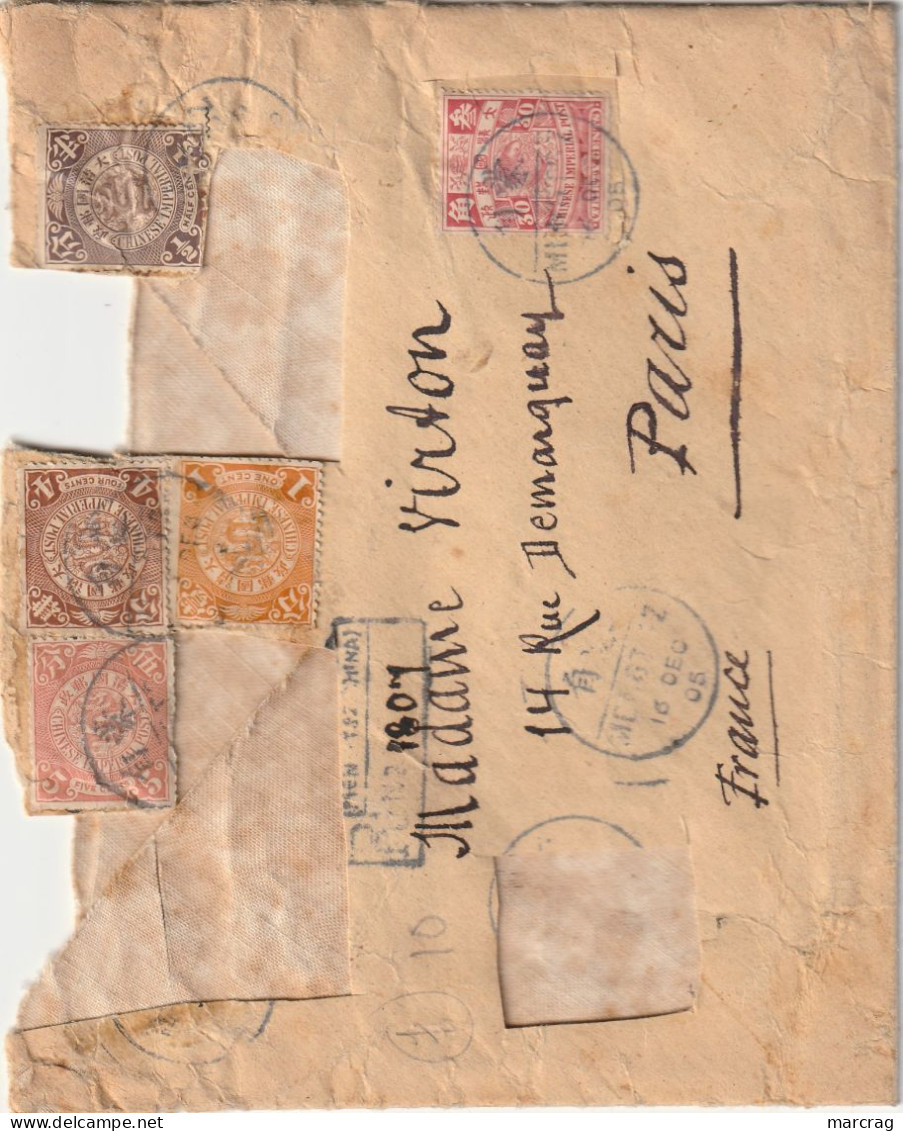 LETTRE DE 1906 MONGTZE POUR PARIS DECOUPE - Covers & Documents