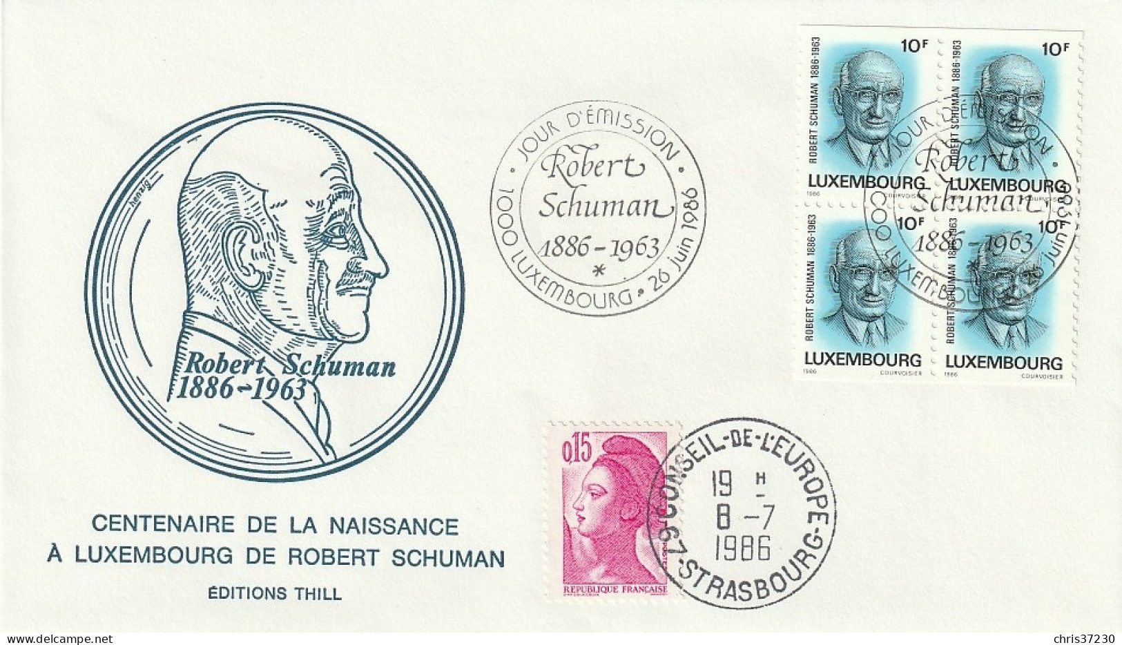 BCT - Enveloppe Centenaire Naissance Robert Schuman - 1986 - Ganzsachen