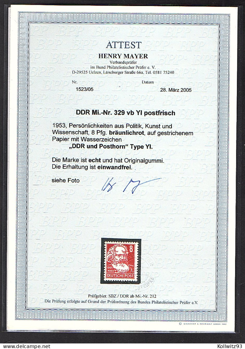 DDR. Mi.-Nr. 329 Vb YI Postfrisch, FA. Mayer - Errors & Oddities