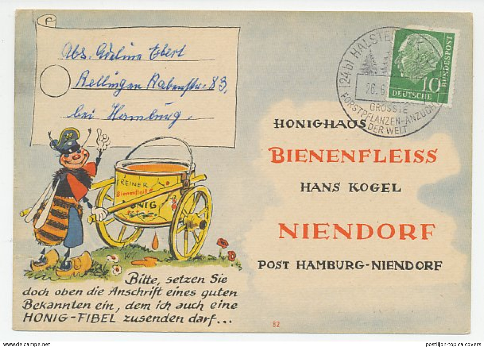 Illustrated Card Germany 1958 Bee - Honey  - Autres & Non Classés