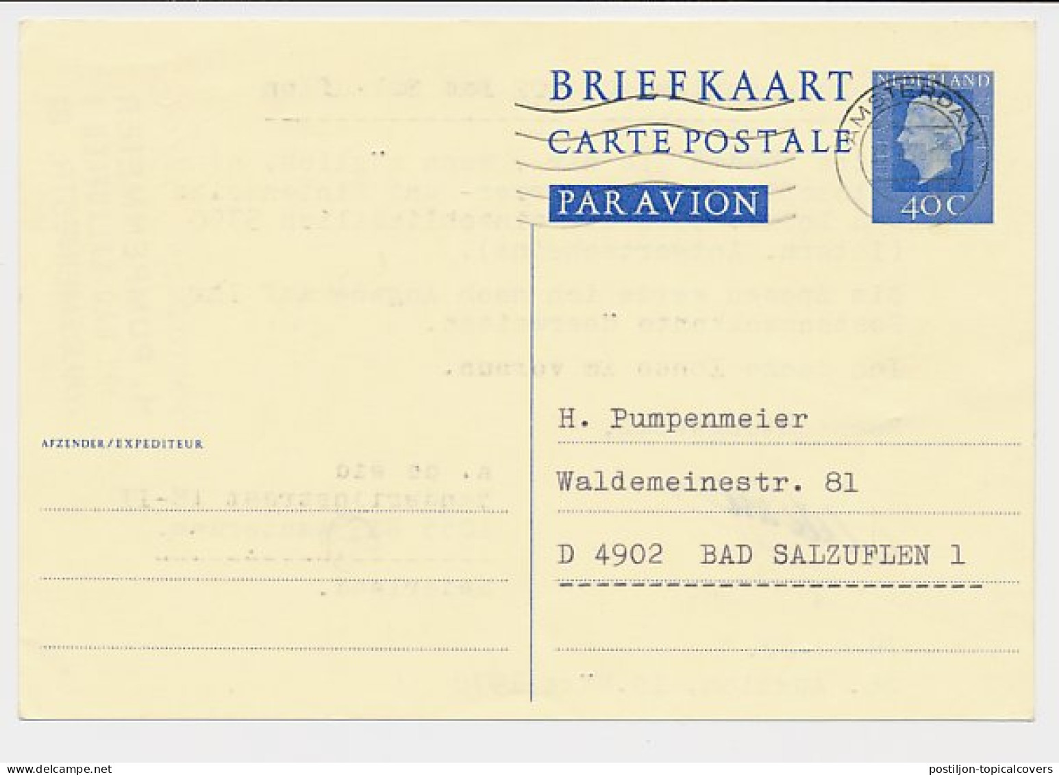 Briefkaart G. 353 Amsterdam - Salzuflen Duitsland 1978 - Ganzsachen