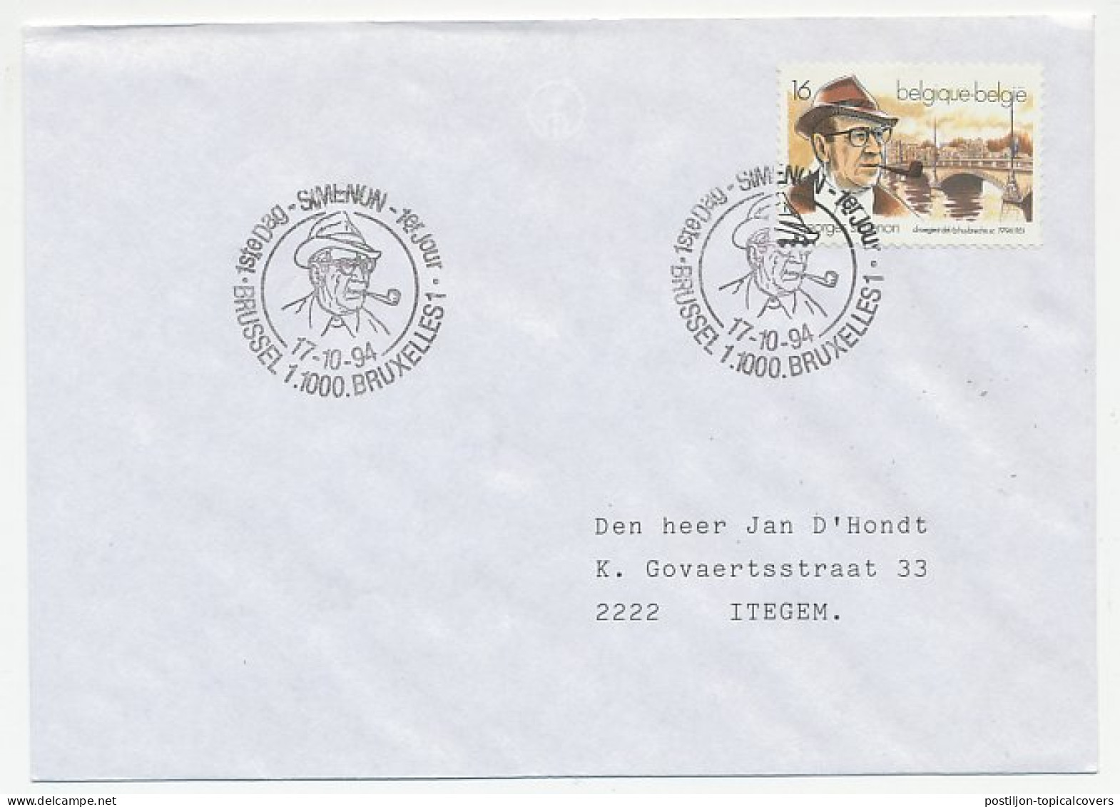 Cover / Postmark Belgium 1994 Georges Simenon - Writer - Schrijvers