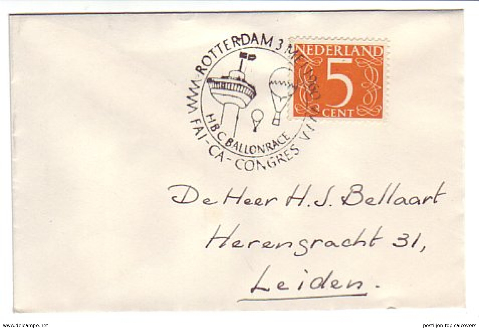 Cover / Postmark Netherlands 1960 FAI Congress - Balloon Race - Flugzeuge