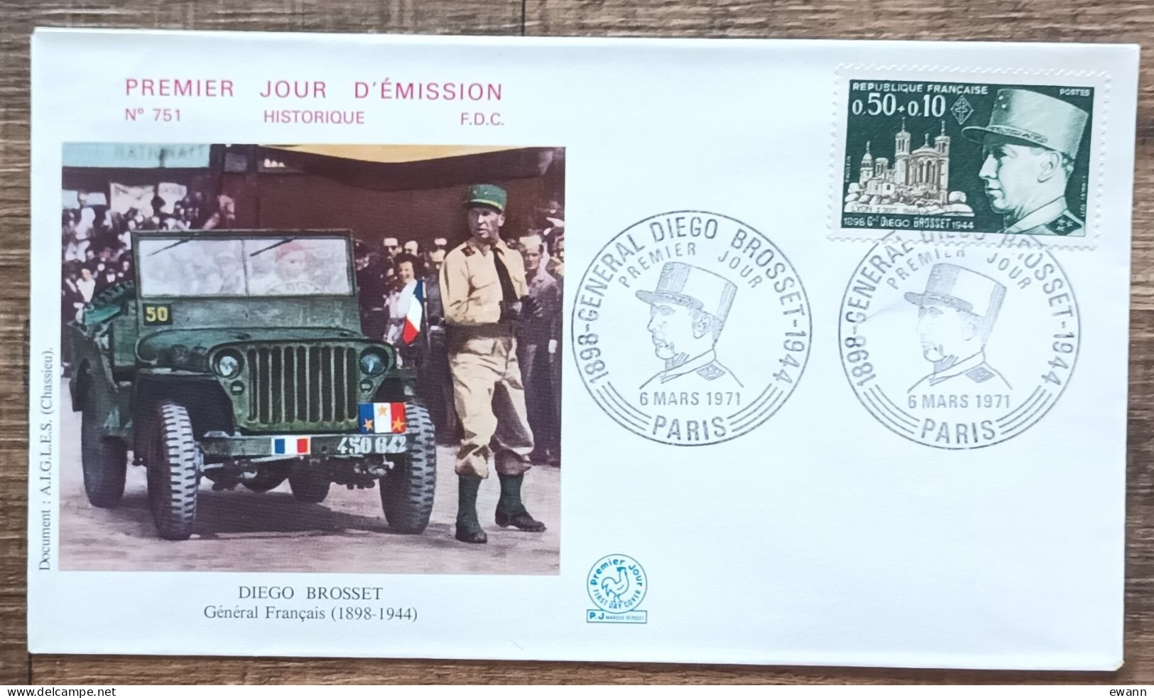 FDC 1971 - YT N°1668 - GENERAL DIEGO BROSSET - PARIS - 1970-1979