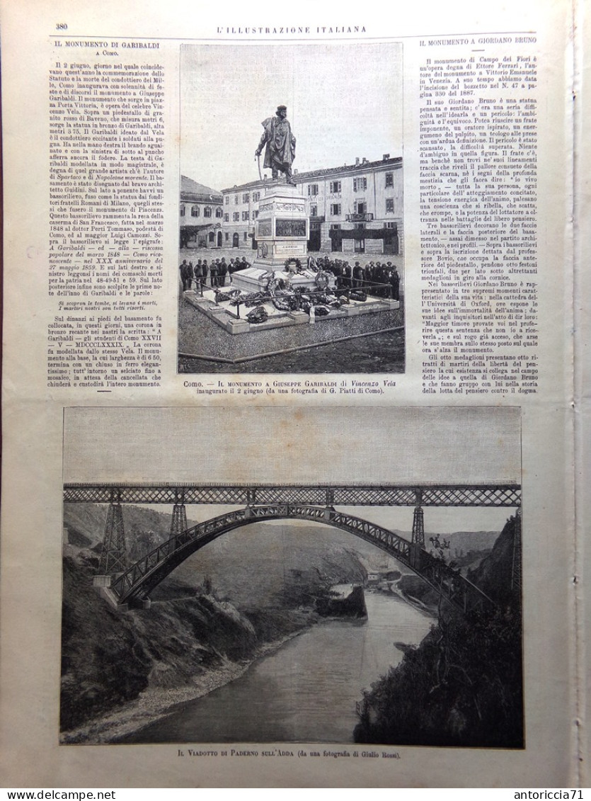 L'Illustrazione Italiana 16 Giugno 1889 Re Berlino Bruno Giordano Paderno Fiori - Before 1900