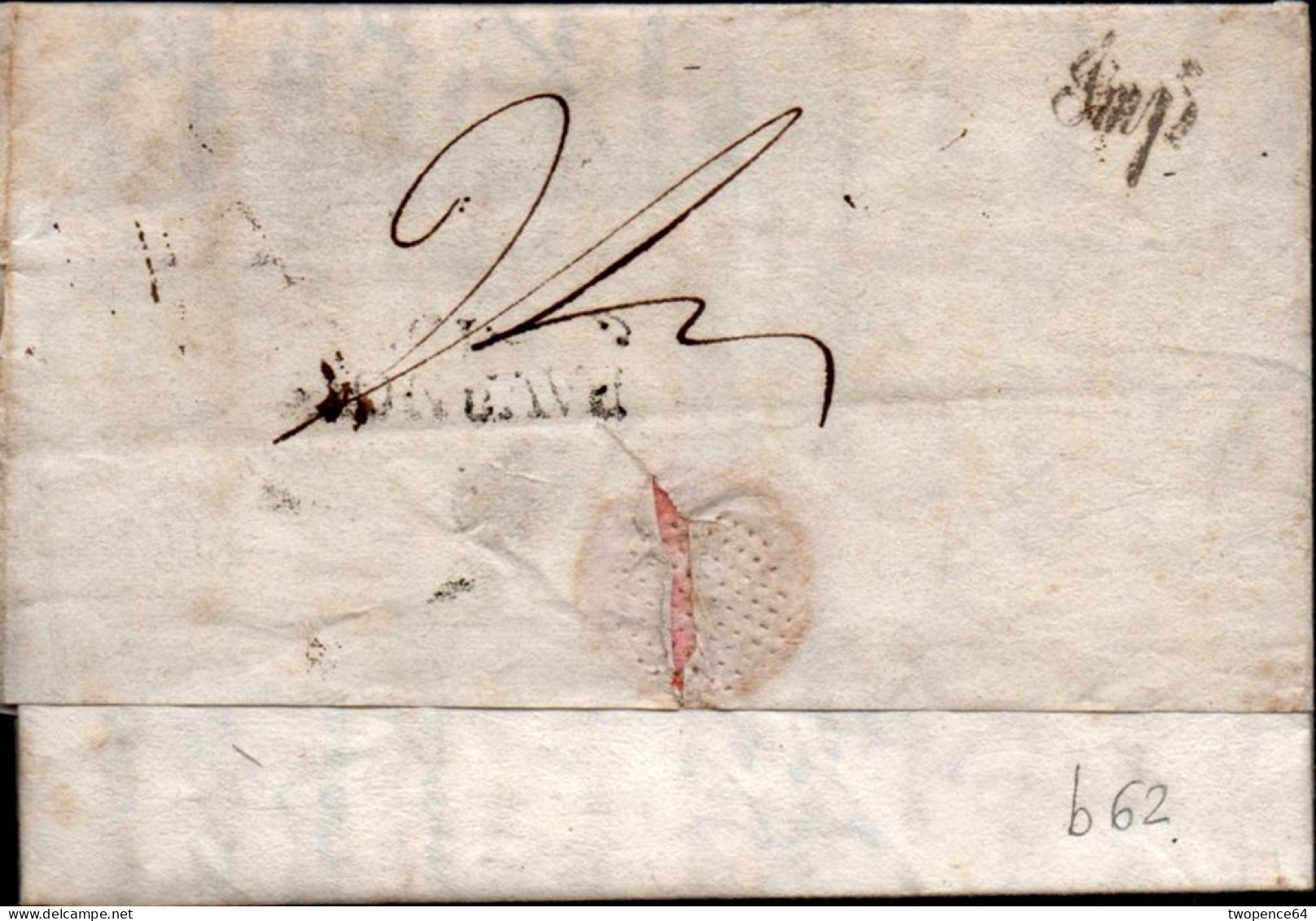 B62 - LETTERA PREFILATELICA DA PESARO A PAVIA 1824 - 1. ...-1850 Prephilately