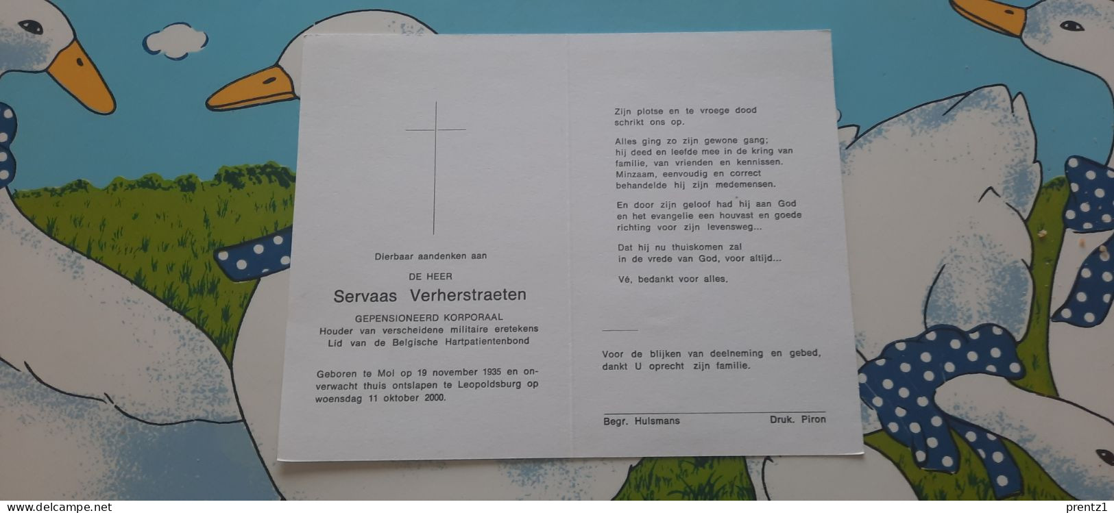 Servaas Verherstraeten Geb. Mol 19/11/1935 - Korporaal  - Gest. Leopoldsburg 11/10/2000 - Images Religieuses