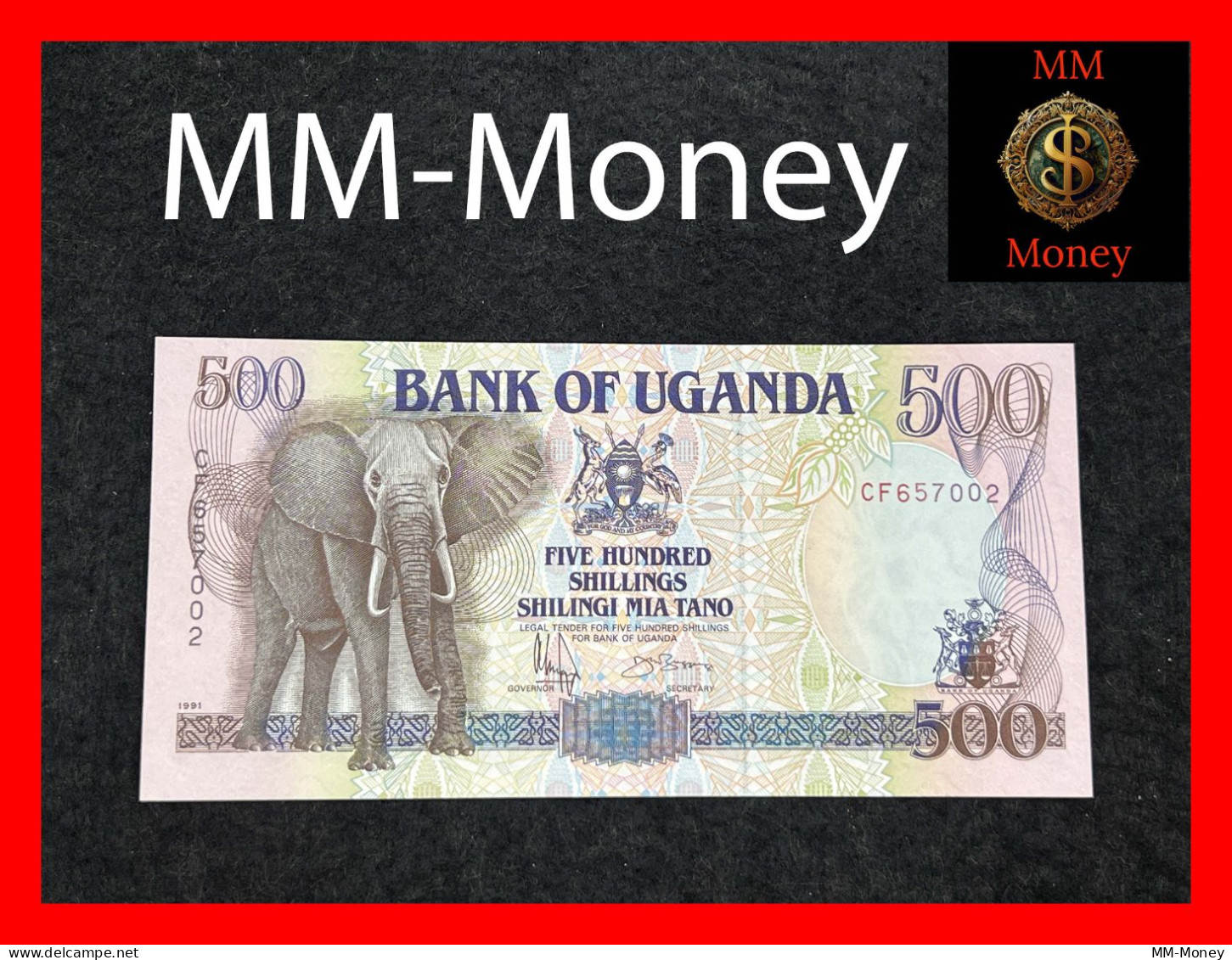 UGANDA  500 Shillings  1991  P. 33 B  *sig.  Governor - Secretary*    UNC - Uganda