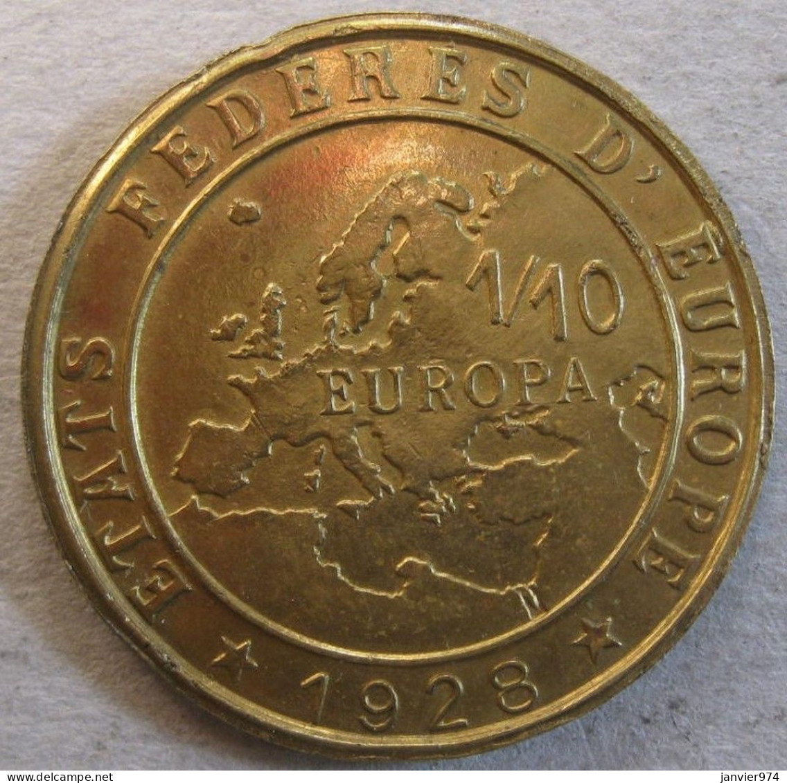 États Fédères D'Europe 1/10 Europa 1928, PASTEUR, Par Victor Peter , En Bronze Dorée - Sonstige & Ohne Zuordnung