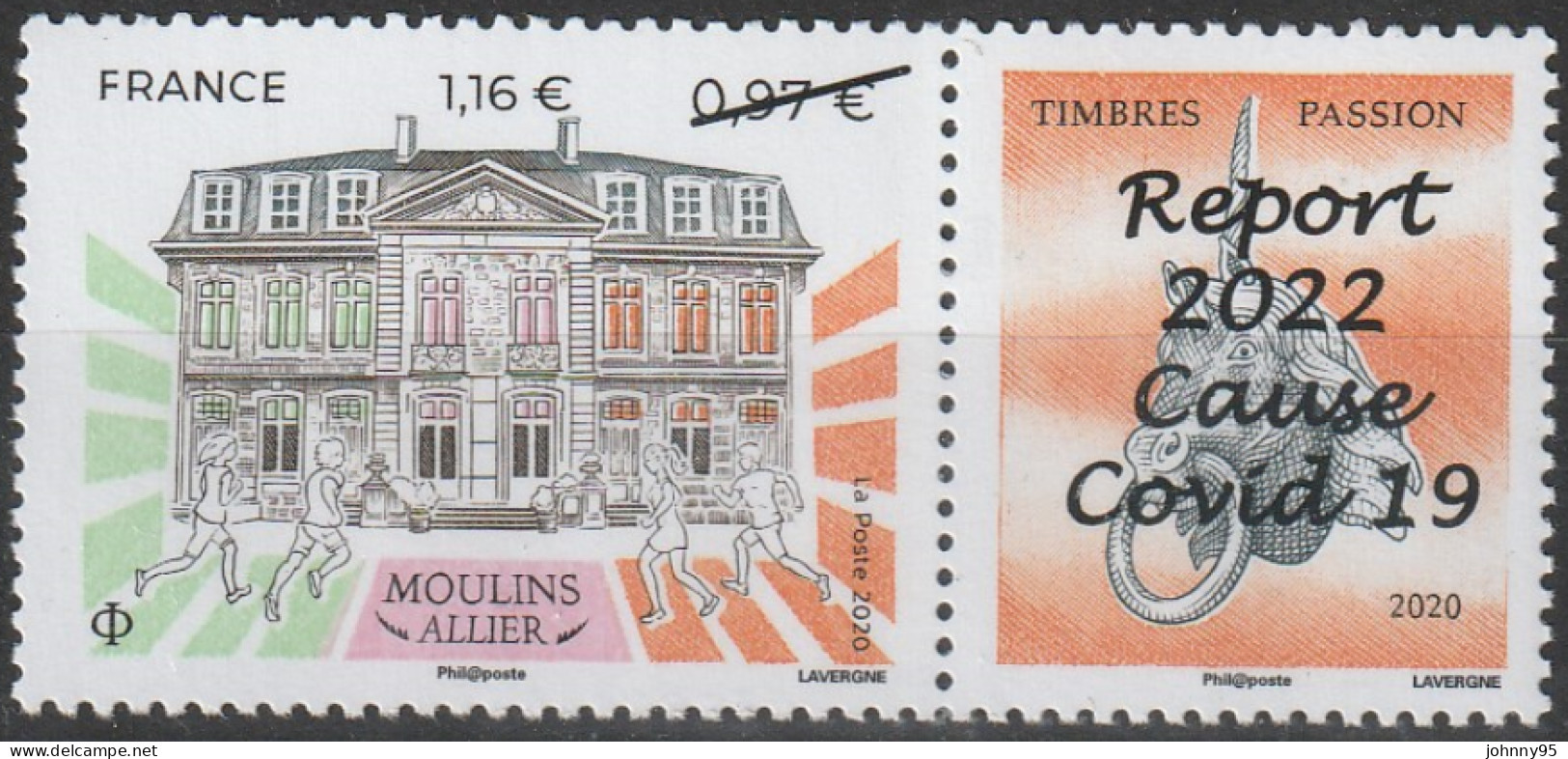 Année 2022 - N°5437A Moulins 0,97 € Surchargé 1,16 € "Report 2022 - Cause Covid 19" - Unused Stamps