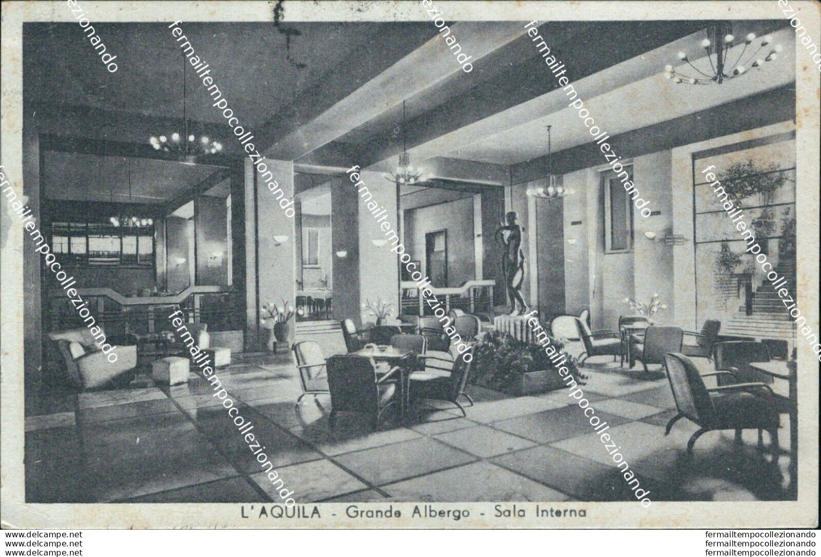 Bg278  Cartolina L'aquila Citta' Grande Albergo Sala Interno - L'Aquila