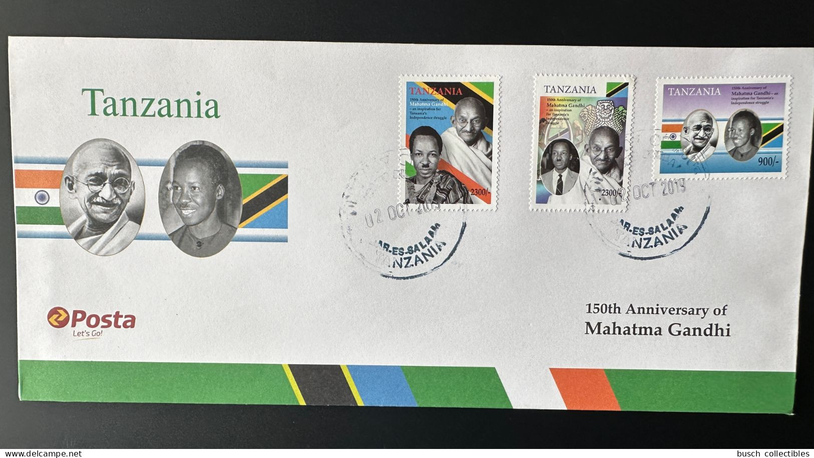 Tanzania 2019 Mi. 5444 - 5446 FDC 1er Jour Mohandas Mahatma Gandhi India 150th Anniversary - Tanzanie (1964-...)