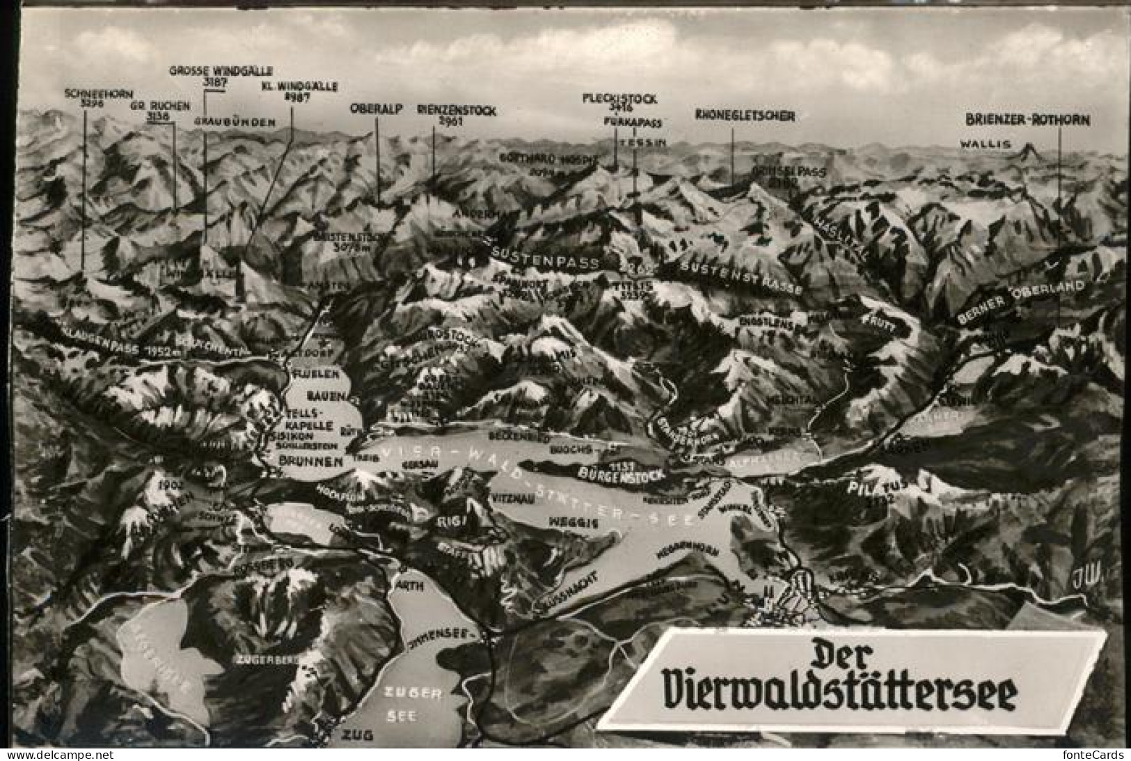 11357861 Vierwaldstaettersee SZ Landkarte Vogelschau Brienzer-Rothorn Rigi Brunn - Sonstige & Ohne Zuordnung