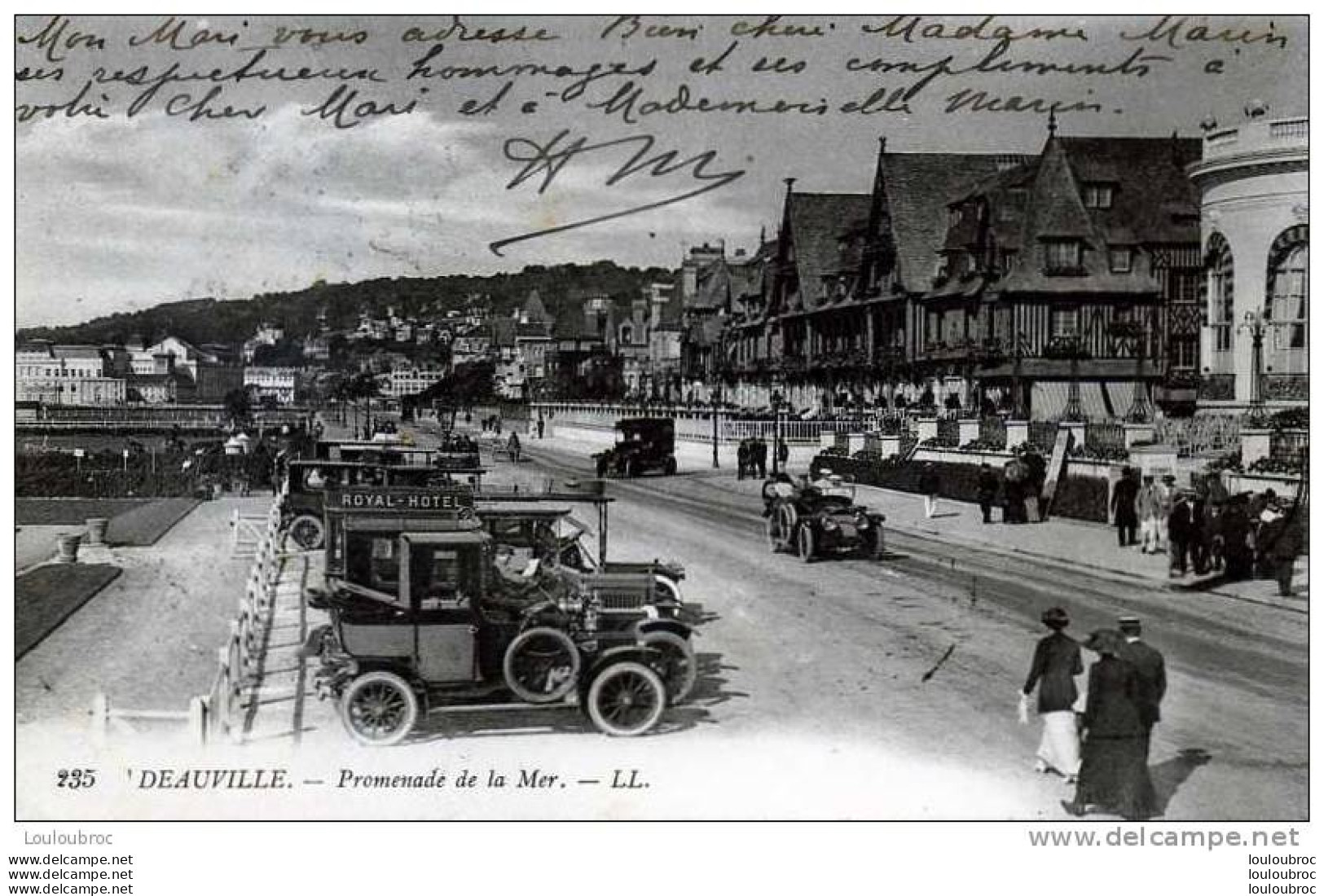 14 DEAUVILLE PROMENADE DE LA MER AVEC AUTOS ROYAL HOTEL LL N°235 VOYAGEE 1914 - Deauville