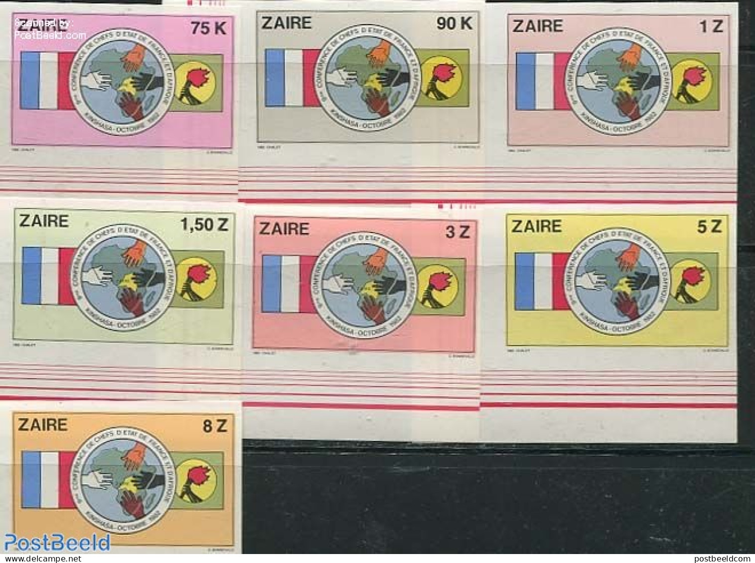 Congo Dem. Republic, (zaire) 1982 French African Conference 7v, Imperforated, Mint NH, Various - Maps - Géographie