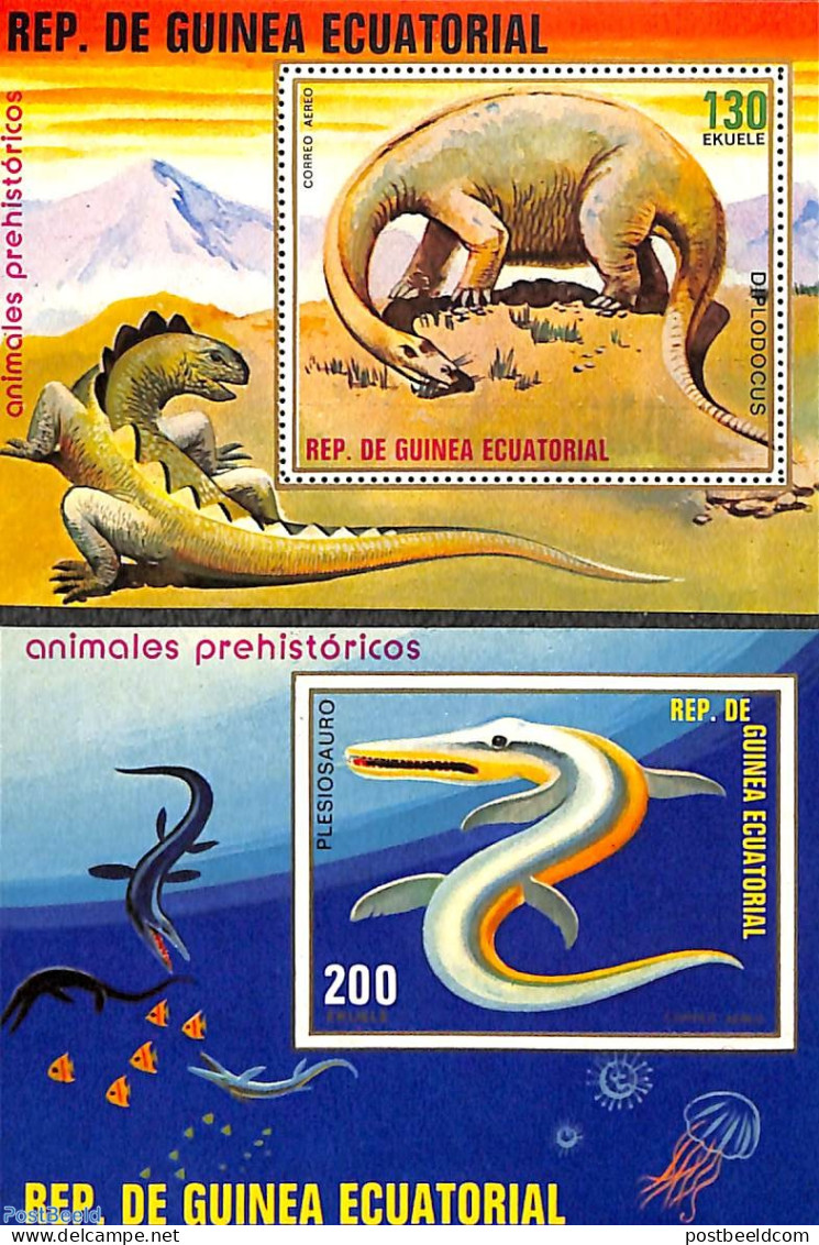 Equatorial Guinea 1978 Preh. Animals 2 S/s, Mint NH, Nature - Prehistoric Animals - Prehistorisch