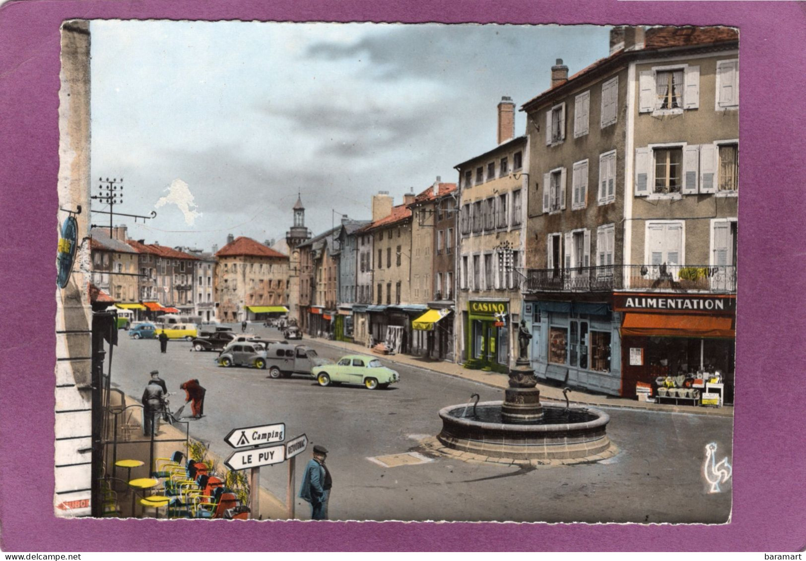 43 YSSINGEAUX La Place Maréchal Foch Automobiles Renault Dauphine 4CV Citroën 2cv Camionnette Peugeot 203 Carte Recoupée - Yssingeaux