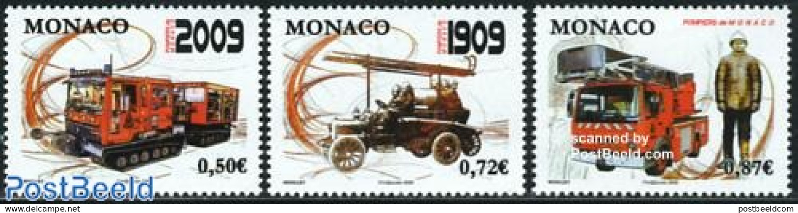 Monaco 2009 Fire Engines 3v, Mint NH, Transport - Automobiles - Fire Fighters & Prevention - Ongebruikt