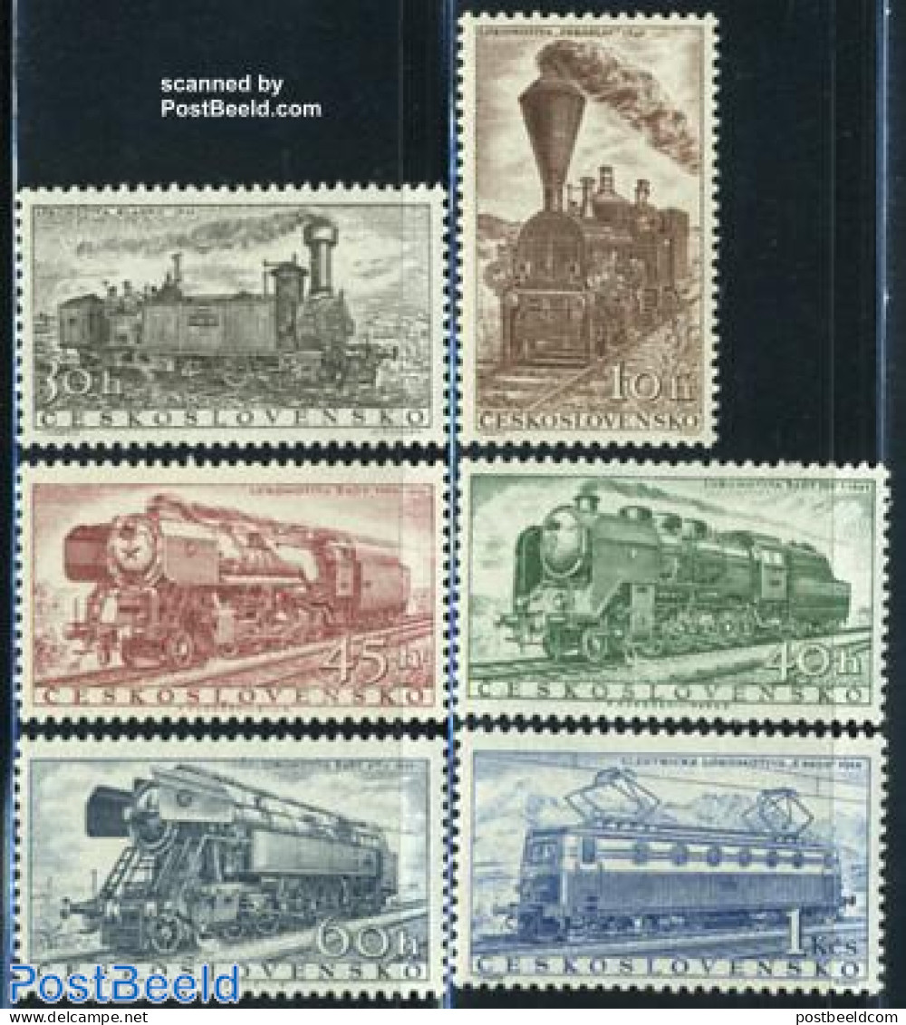 Czechoslovkia 1956 Locomotives 6v, Mint NH, History - Transport - Europa Hang-on Issues - Railways - Other & Unclassified